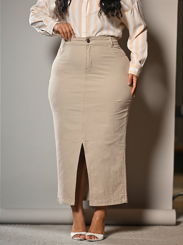 Saia Longa Bege Plus Size Anagrom Ref.240P
