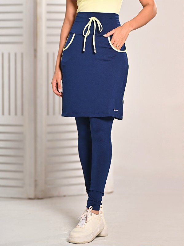 Saia com Calça por Baixo Para Exercícios Moda Fitness Anagrom Azul Marinho Ref.7014