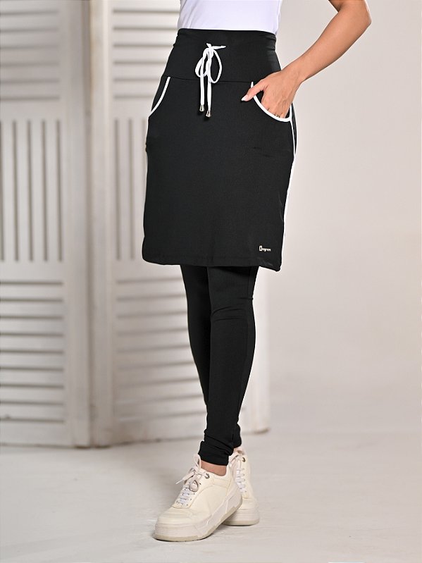 Saia com Calça por Baixo Para Exercícios Moda Fitness Anagrom cor Preta Ref.7015