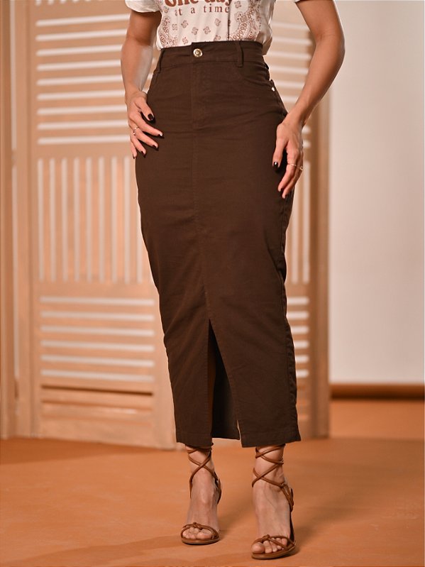 Saia Longa Marrom Anagrom Moda Evangélica Ref.258