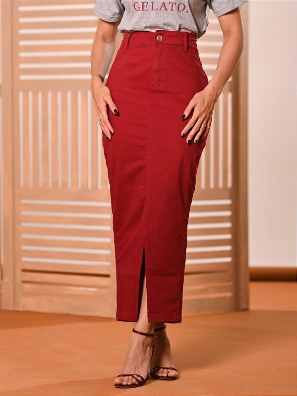 Saia Longa Vermelho Bordô Anagrom Moda Evangélica Ref.259