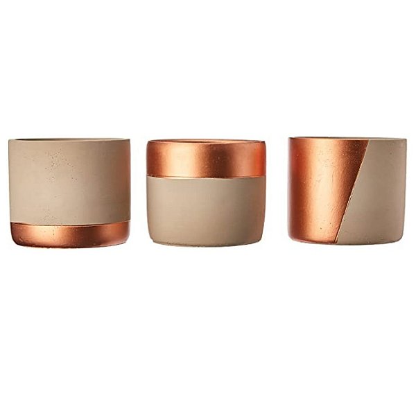 Kit Cachepot em Cimento Nude e Bronze