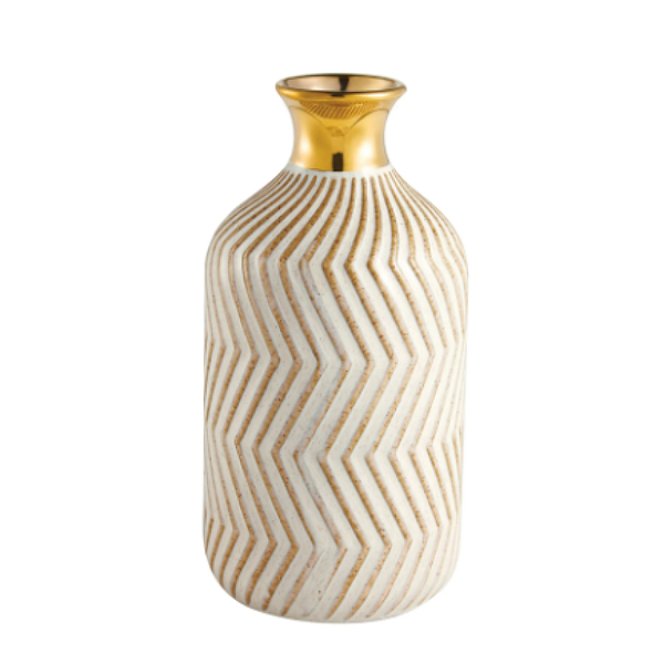 Vaso de Cerâmica Listrado C/Dourado 18 cm