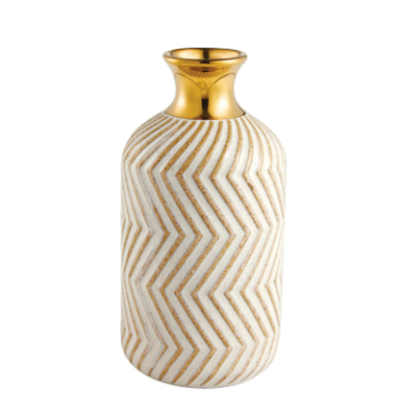 Vaso de Cerâmica Listrado C/Dourado 14 cm