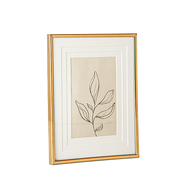 Porta Retratos em Metal Dourado e Branco - 10 x 15 cm