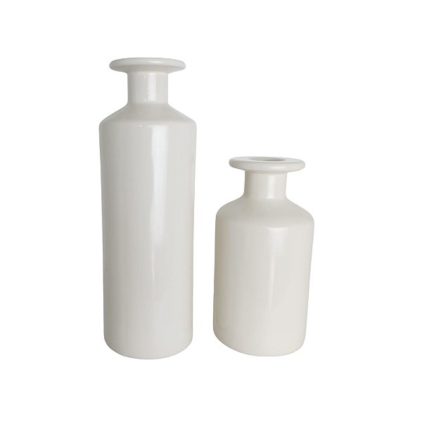 Vaso  com Borda Fina Lille Off White Dupla 28,5 cm e 19 cm