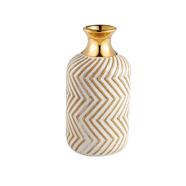 Vaso de Cerâmica Listrado C/Dourado 23 cm