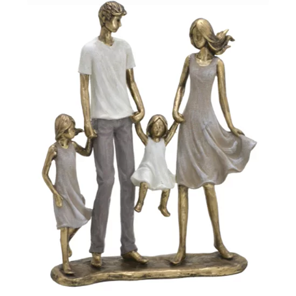 Escultura Família Decorativa Casal com Duas Meninas