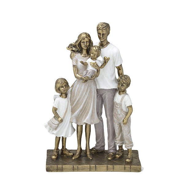 Escultura Família Decorativa Casal com Dois Meninos e Uma Menina
