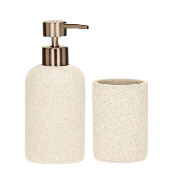 Kit Lavabo Bege Escuro com Dourado Envelhecido – 2 Peças