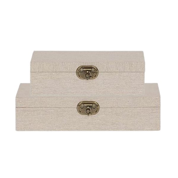 Kit Caixas Decorativas Linho Bege com Trava Vintage – 2 Peças
