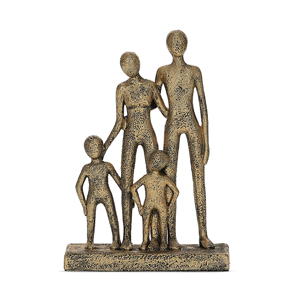 Escultura Família Abstrata Dourada – Casal e Dois Meninos