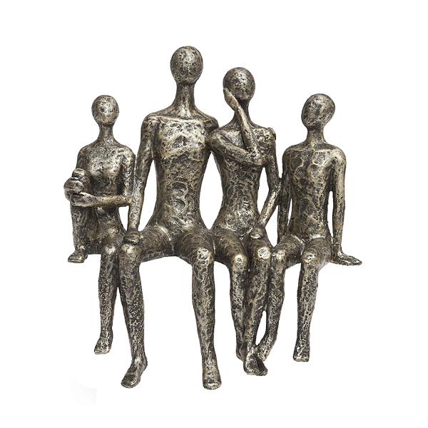 Família Abstrata Dourada Sentada – Casal e dois Adolescentes