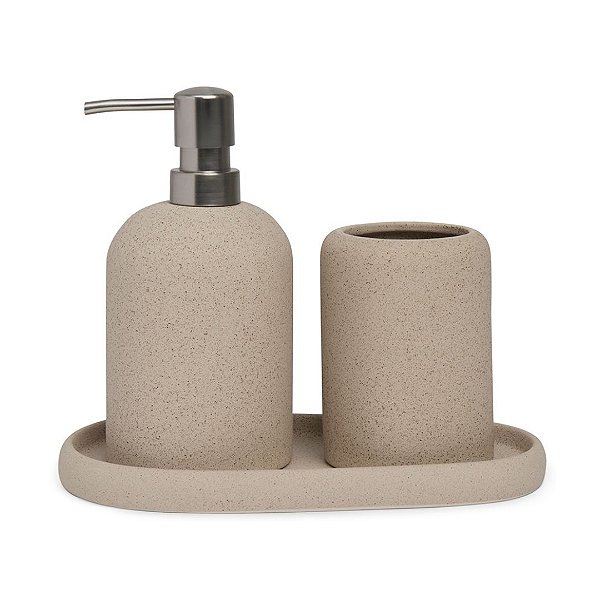 Kit Lavabo Elegance Bege em Cerâmica – 3 Peças