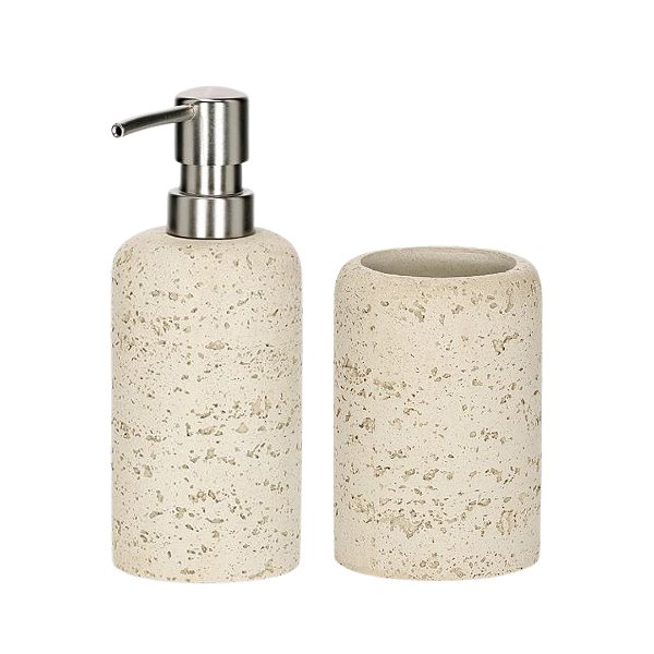Kit Lavabo Bege Arenito em Polirresina – 2 Peças