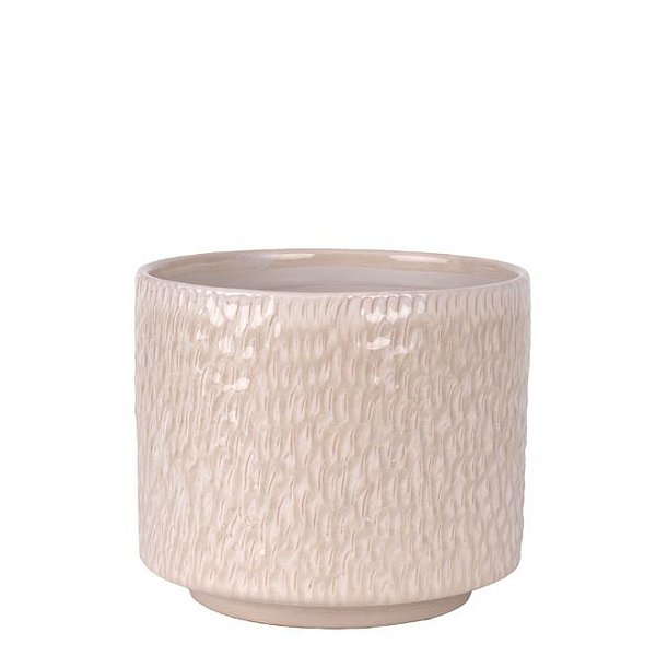 Vaso Decorativo em Cerâmica Bege com Relevo Elegante