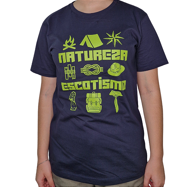 Camiseta "Natureza/ Escotismo" Azul 100% Algodão
