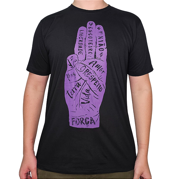 Camiseta "Mão Sempre Alerta" Preta 100% Algodão