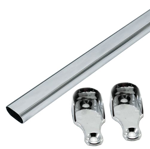 Tubo Cabideiro Oval Arara Para Guarda Roupas Com Suportes Alumínio - Até 100cm