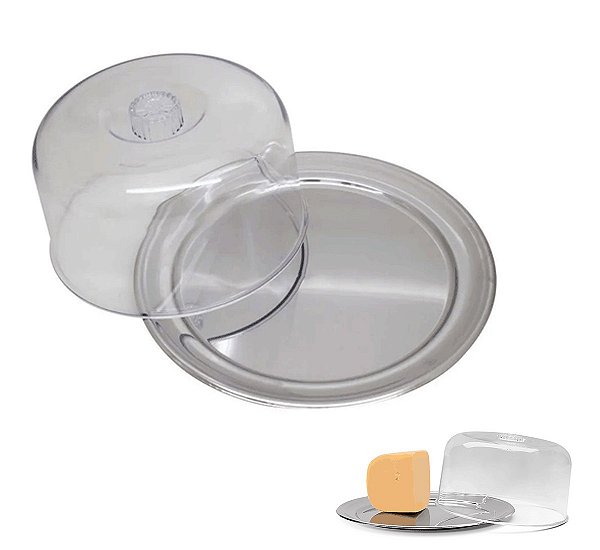 Queijeira Aço Inox Acrílico Conjunto Para Queijo 2 Peças