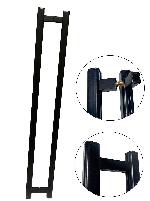 Puxador Duplo Para Porta de Madeira Preto Ajustável 100 Á 900mm