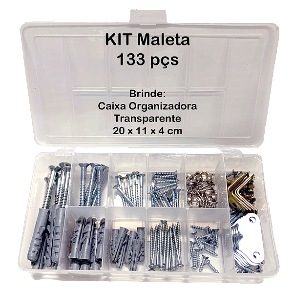 Kit 133 Peças Parafusos Buchas Cantoneiras 13x13 Com Maleta Estojo