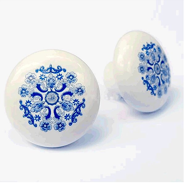 Puxador Porcelana Estampa Azul  IL7067