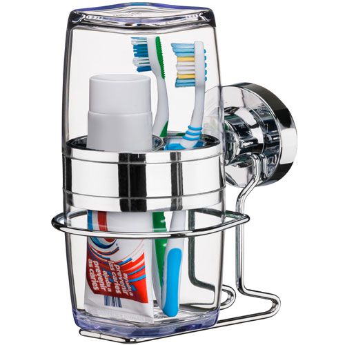 Suporte Porta Escova de Dente e Creme Dental Fixação Ventosa Cromado 4015