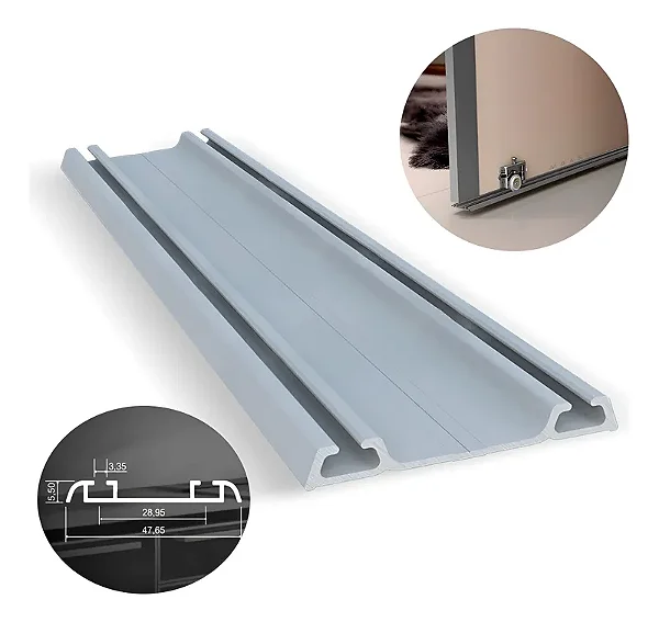 Trilho Inferior Duplo T06 Porta De Correr 2 Metros Alumínio -(1+1)