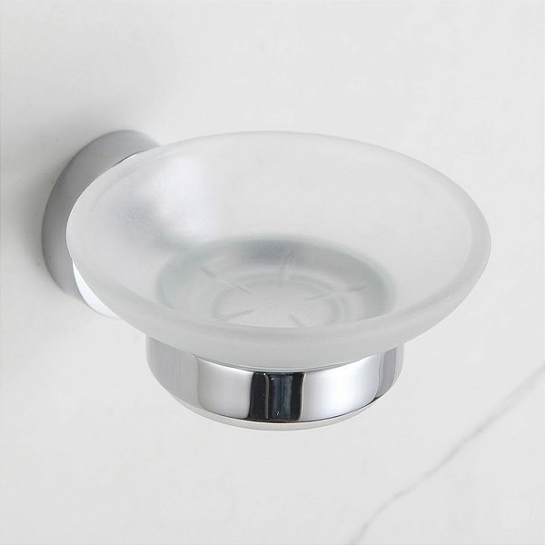 Saboneteira Vidro Fosco E Suporte Cromado De Parede