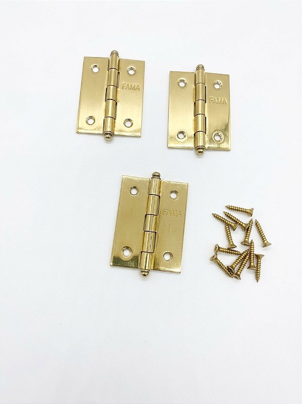 Dobradiça Leve 2 Latão Dourado Polido Kit Com 3 Peças
