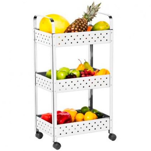 Fruteira Organizador Multiuso com Rodinhas Inox Polido 40x28x77cm