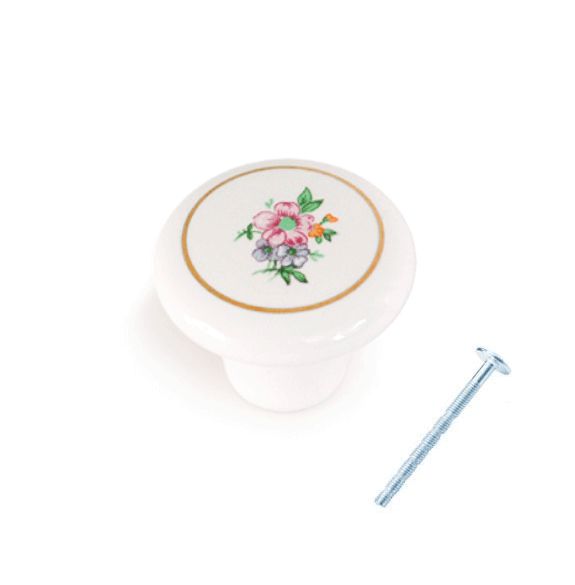 Puxador Porcelana Flor Rosa 38mm