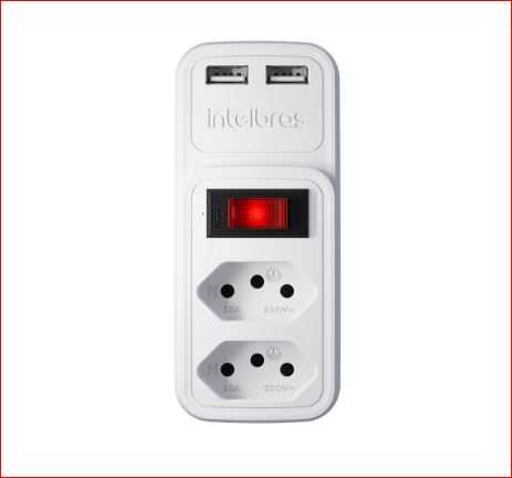 Adaptador 2 tomadas e 2 usb intelbras eac 202