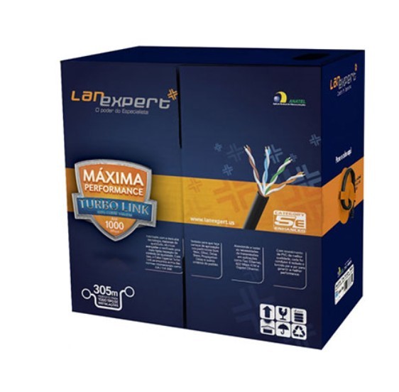 Cabo rede cat5e multiplo 20 metros 4 pares preto blindado - bluecom