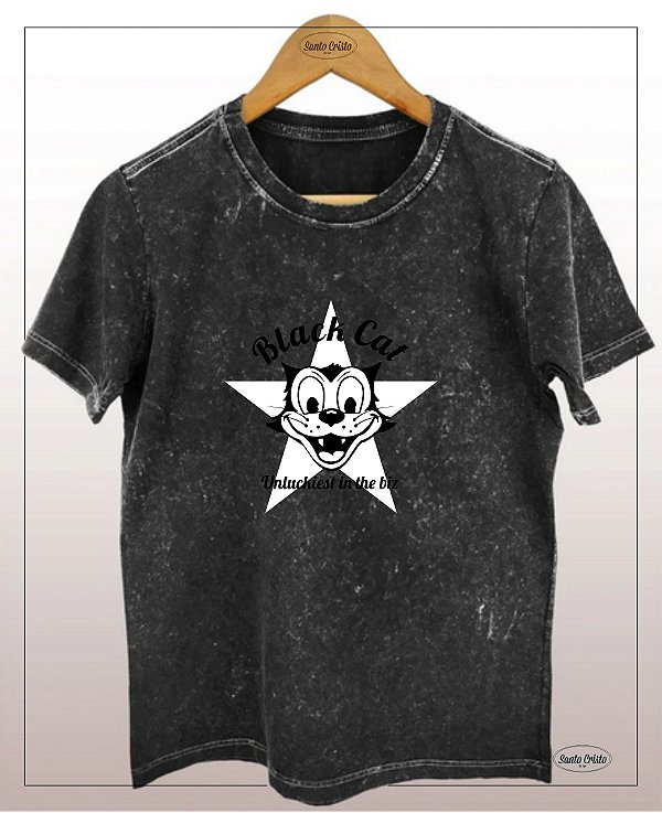 Camiseta BLACK CAT - Preta -  Algodão -  Estonada - Camiseta Santo Cristo