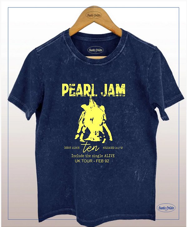 Camiseta - Pearl Jam - TEN – Azul Jeans – Algodão - Marmorizada - Camiseta Santo Cristo