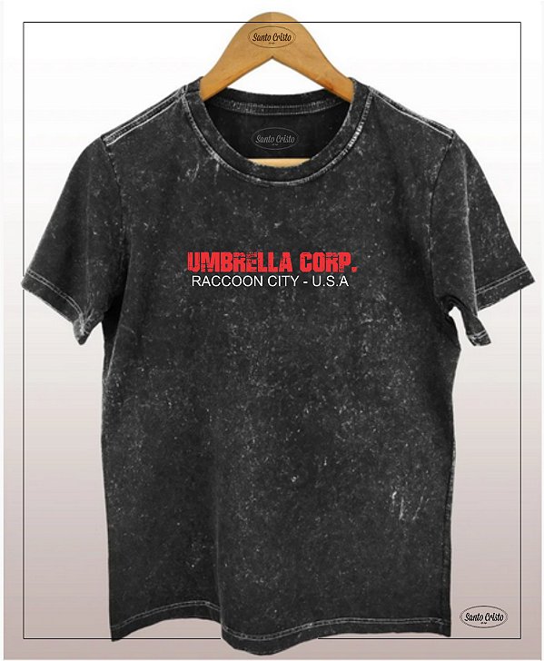 Camiseta UMBRELLA CORP. -  Preta -Algodão -  Marmorizada - Camiseta Santo Cristo