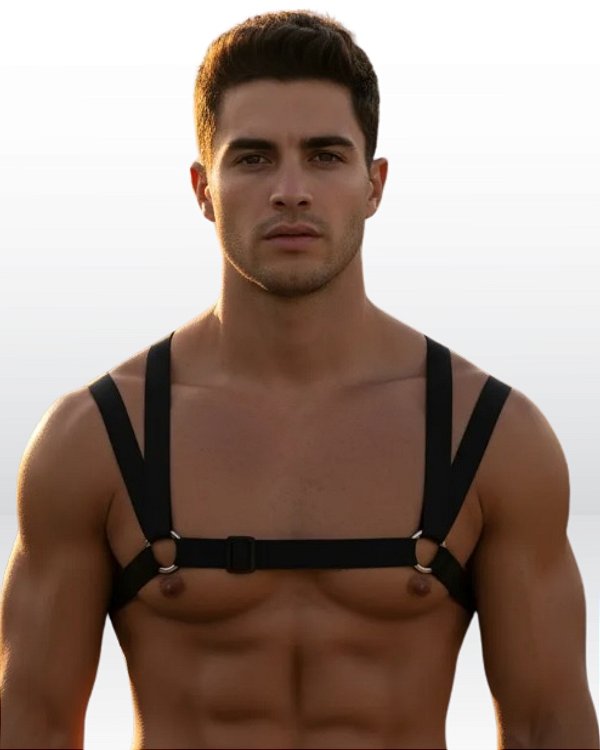 Arreio Harness Masculino de busto peitoral elastico modelo cruzado