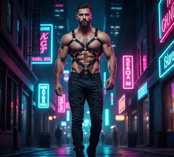 Arreio body harness figurino masculino corpo inteiro ligas elastico