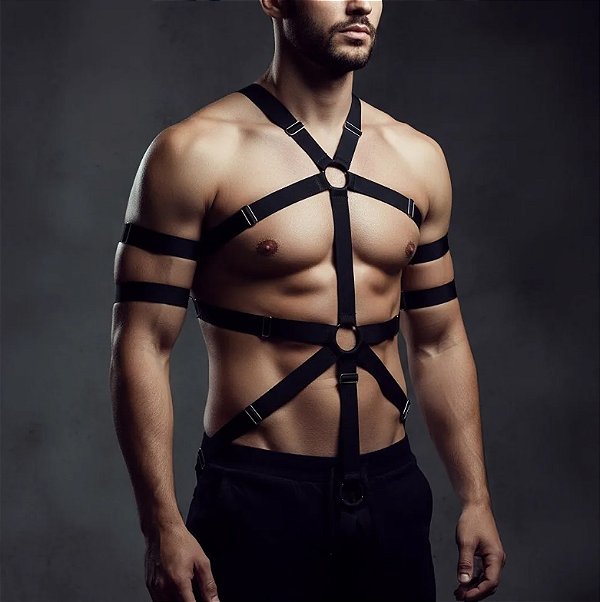 Arreio body harness figurino masculino corpo inteiro ligas elastico