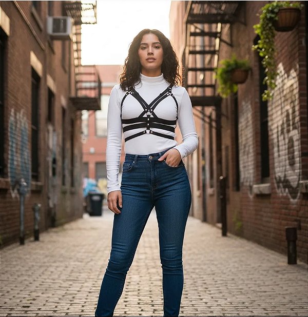 Harness arreio de busto lingerie tiras elastica plus size