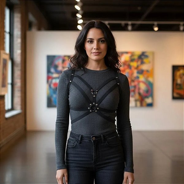 Harness arreio de busto lingerie fetiche tiras strappy fantasia