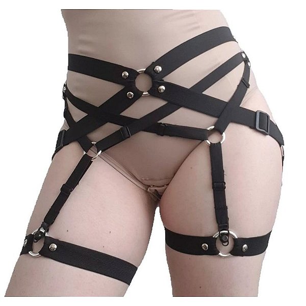 Cinta liga 3 em 1 elastica regulavel harness de perna leg garter Techno