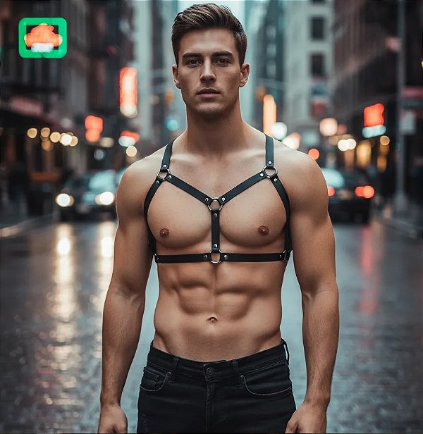 Arreio Harness masculino em elastico regulavel busto