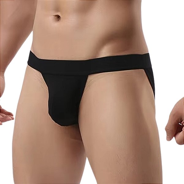 Cueca jockstrap sexy suporte atletico com faixa aberta Preta