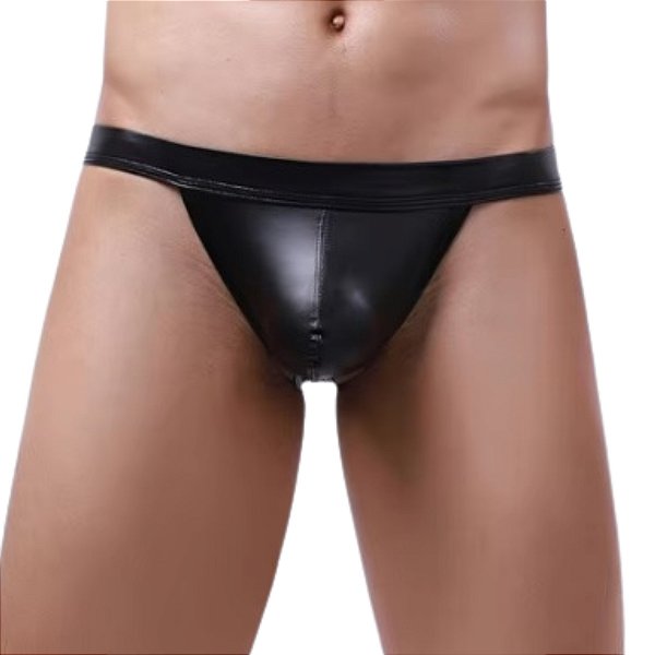 cueca jockstrap suporte atletico com faixa aberta Preta em tecido cirre imita couro forrada
