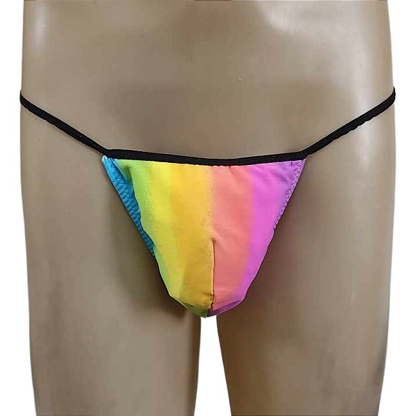 Cueca jockstrap fio dental Arco Iris colorido Forrada