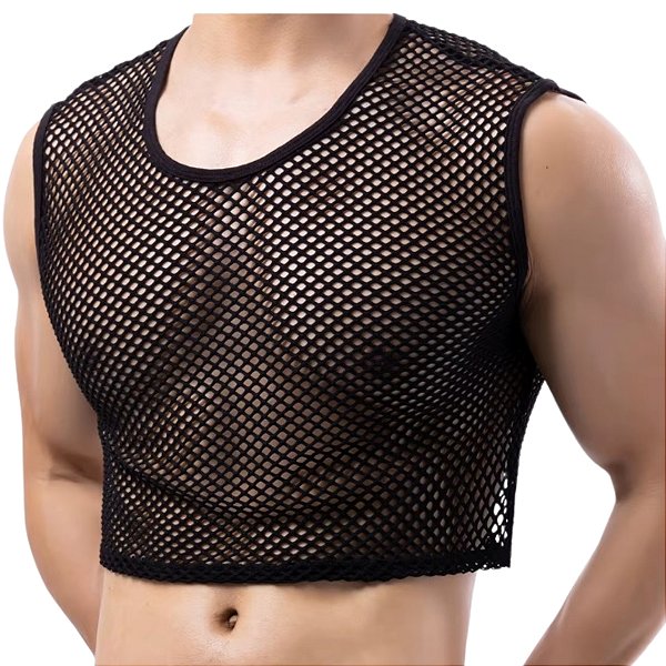 Camiseta sem mangas Cropped Masculino Unissex em Arrastão Preto