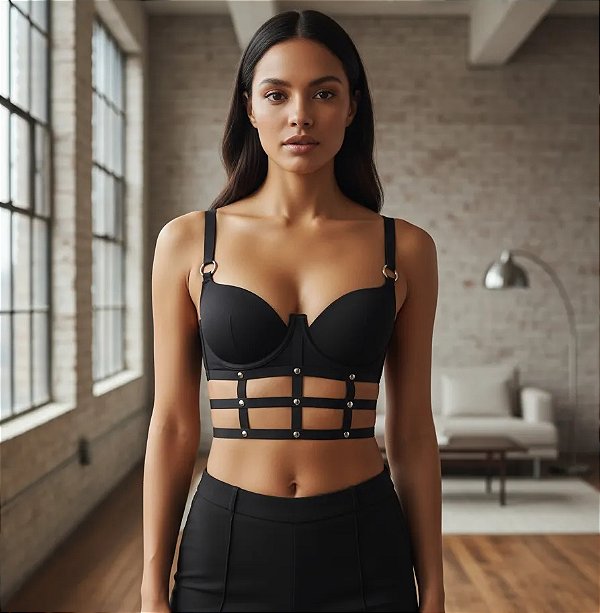 Harness com aro sem bojo estilo corpete corset tiras strappy